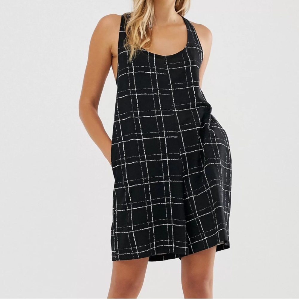 ASOS romper with knot back in black check print